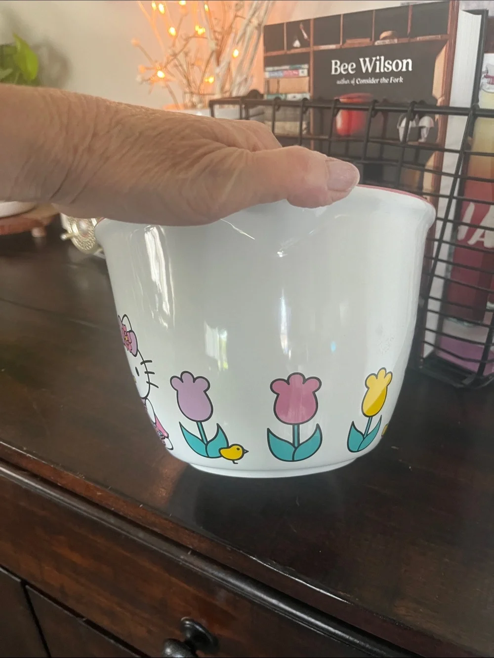 Hello Kitty White and Pink Flower Garden Ceramic Batter Bowl